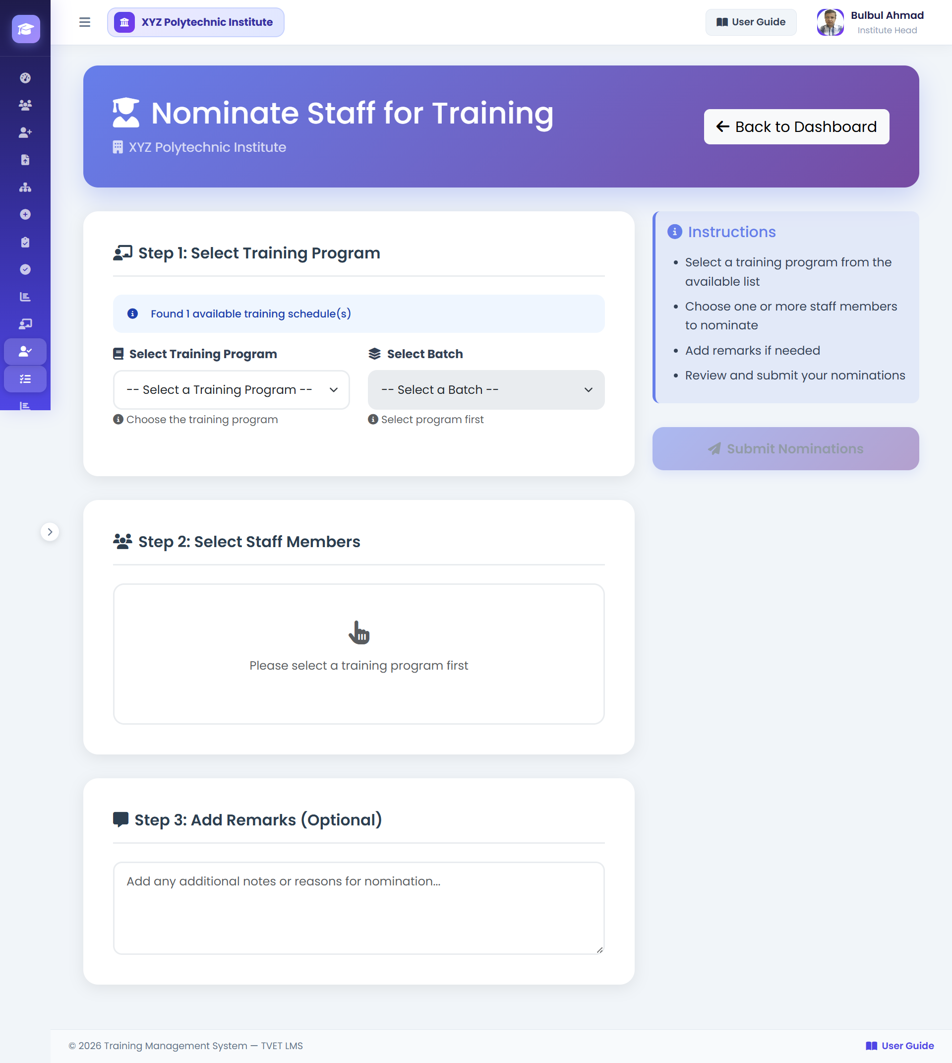 Nomination Form Screenshot