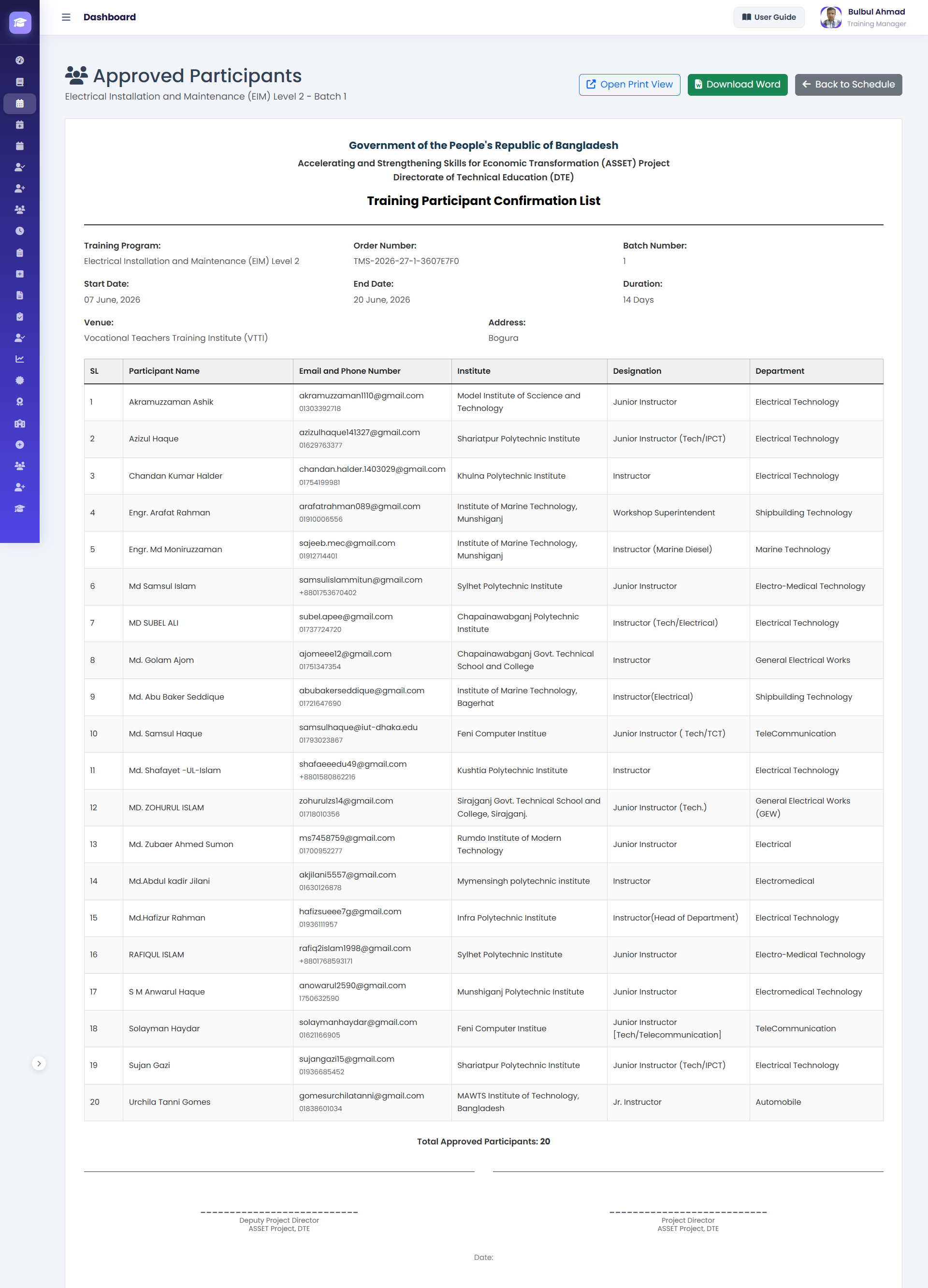 Participants List Screen