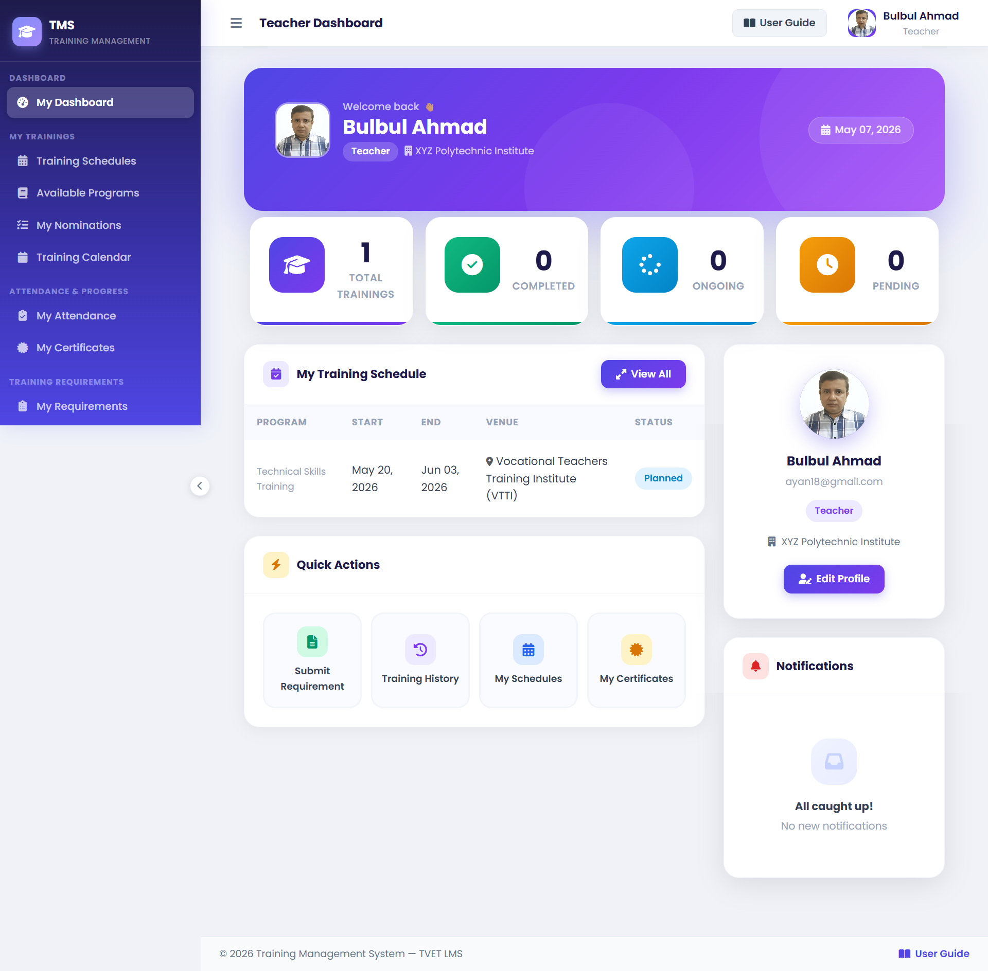 Teacher Dashboard Screenshot